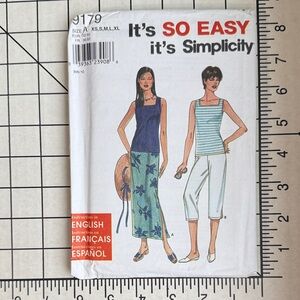 Simplicity 9179 Sewing Pattern (2002), Size XS-XL – Tank Top, Skirt & Capris